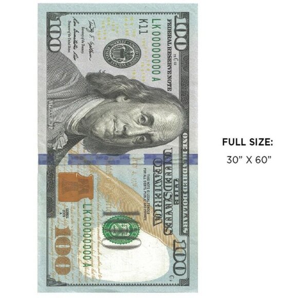 New 100 Ben Franklin One Hundred Dollar Bill Bath Beach Pool Towel US USA Money - Picture 3 of 4